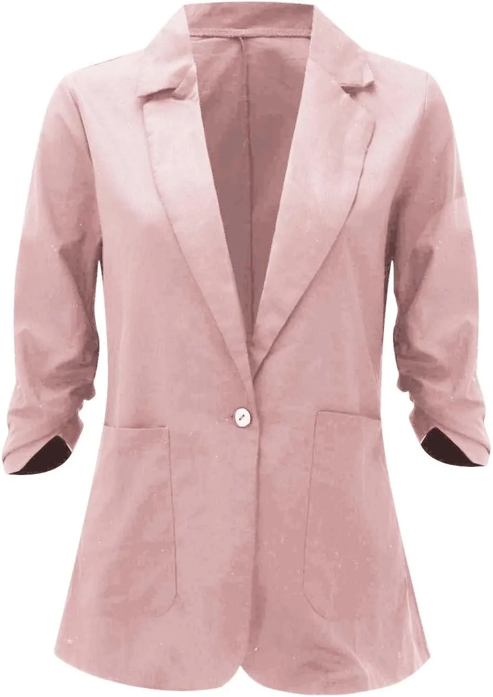 linen blazer women 3/4 Sleeve Ruched Lined Suit Stretchy Lightweight Casual Dressy Work Summer Jackets with Pockets