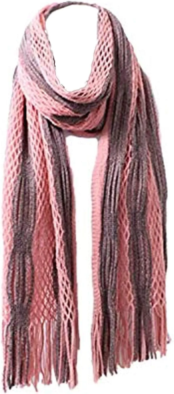 LL Womens Winter Scarf Crochet Knit Tube Scarf Fringe Fashion Accessory