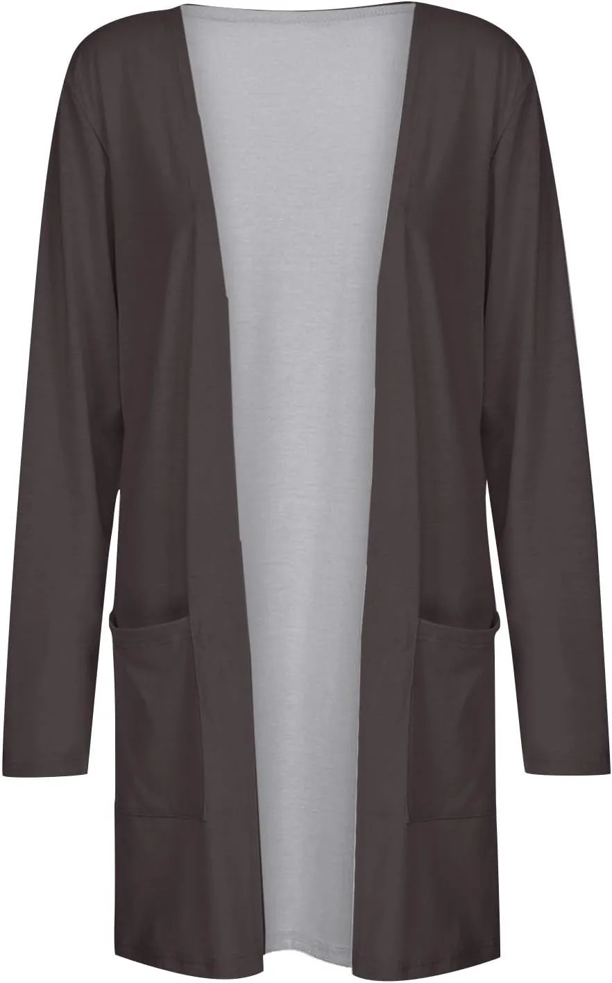 Long Sleeve Cardigan for Women Fall Open Front Kimono Sweatshrits with Pockets Soft Casual Losoe Outwear Shirts