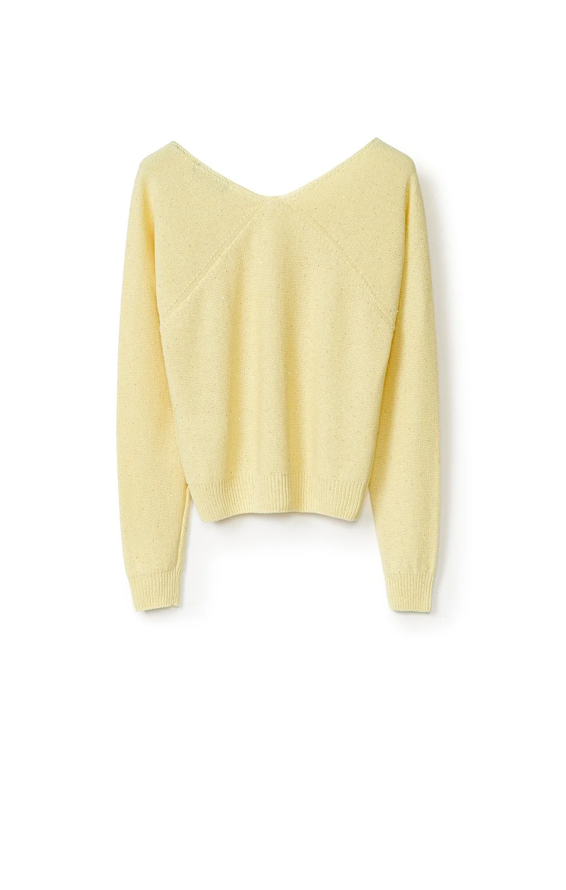 LONG SLEEVE COTTON V-NECK KNIT W FINE SEQUINS