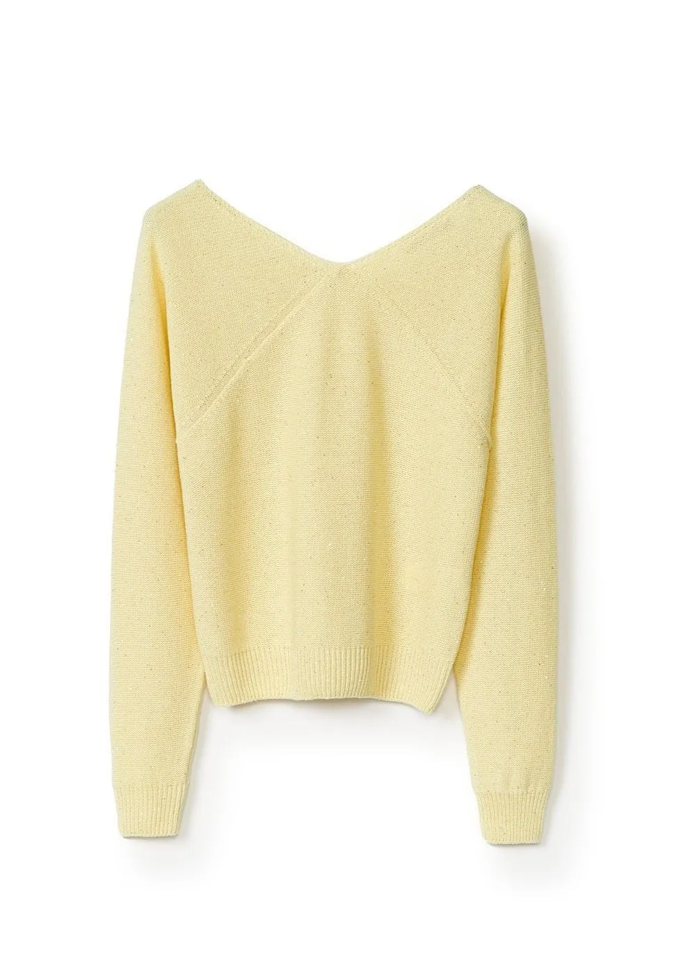 LONG SLEEVE COTTON V-NECK KNIT W FINE SEQUINS
