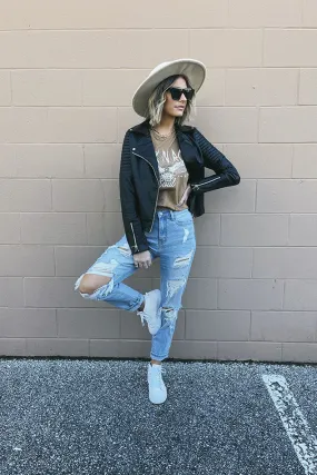 Love Bites Faux Leather Moto Jacket- Black