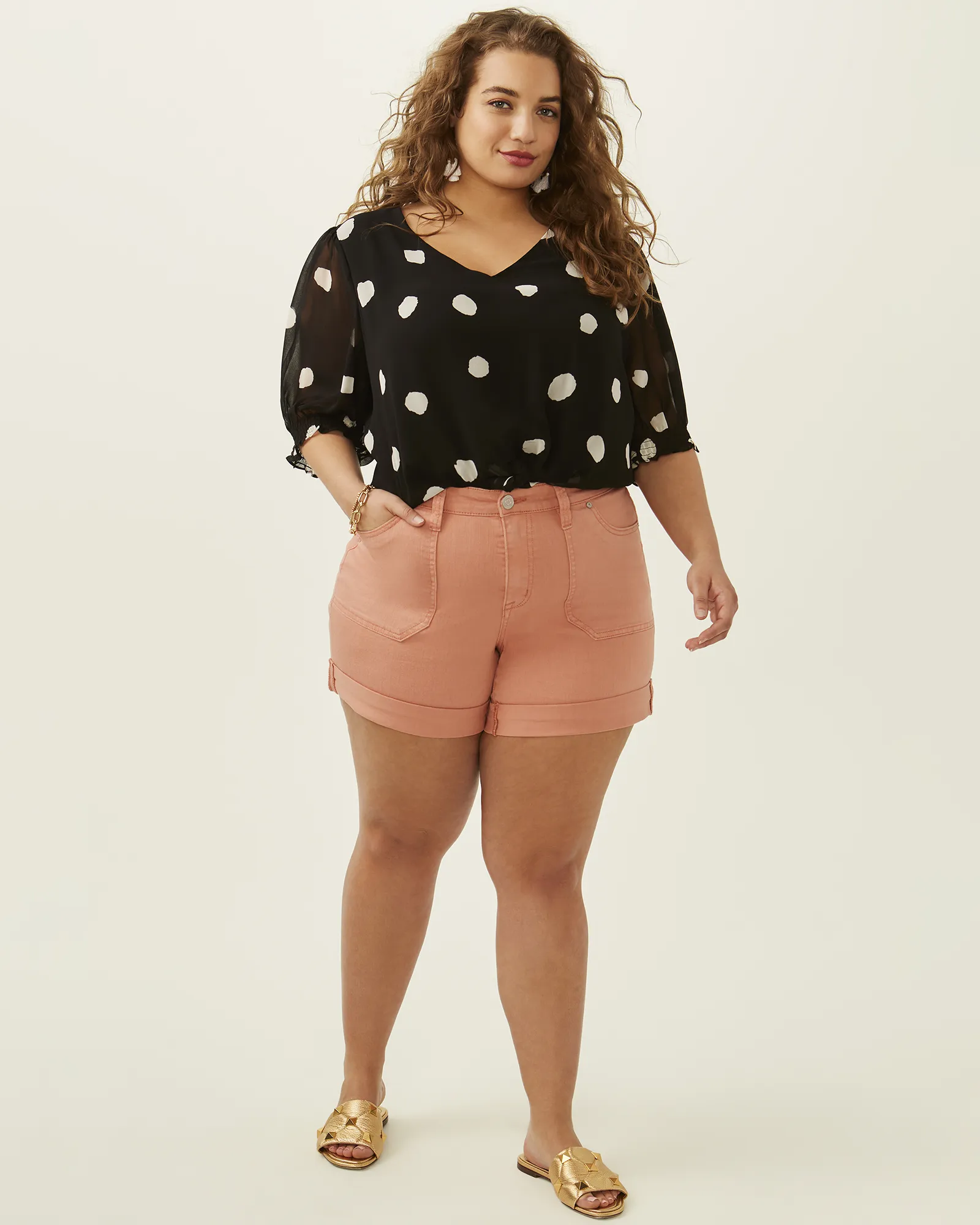 Maeve Stretchy Cotton Cuffed Short | Orange