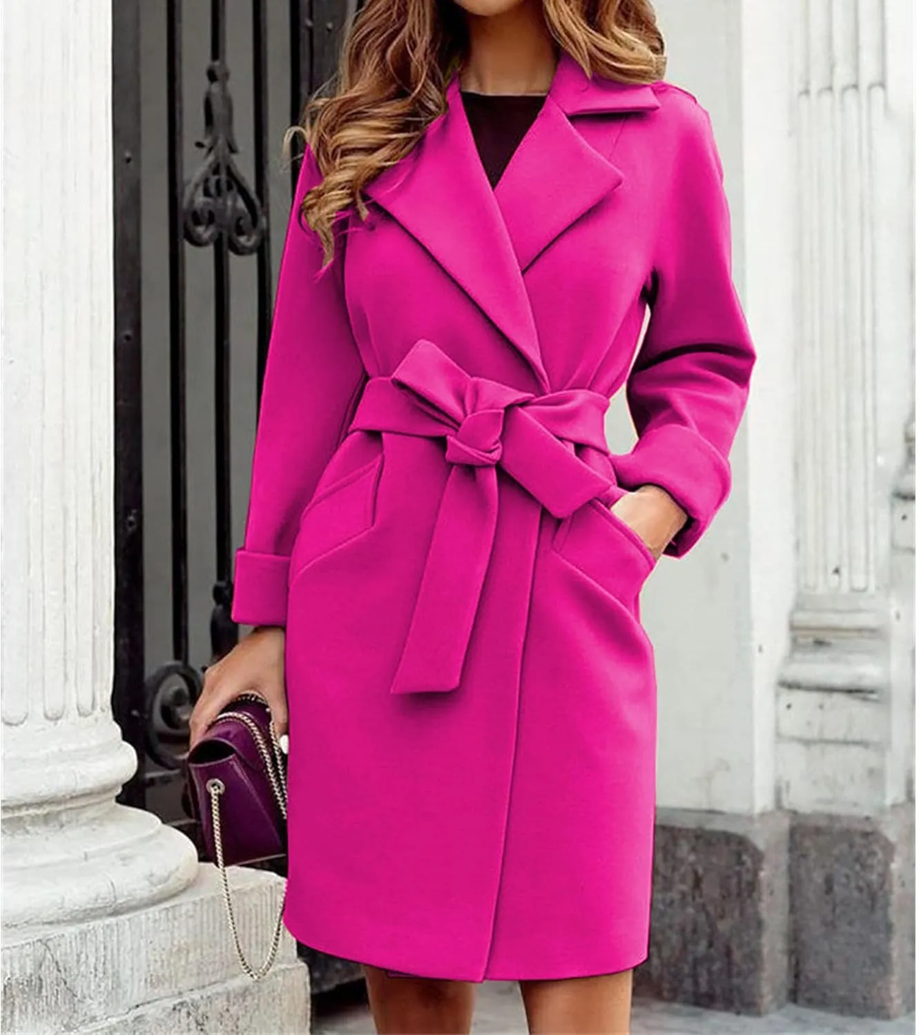 Maiyifu-GJ Women's Wool Blend Long Trench Coat Elegant Notched Lapel Coat Jacket Casual Fall Winter Overcoat with Belt