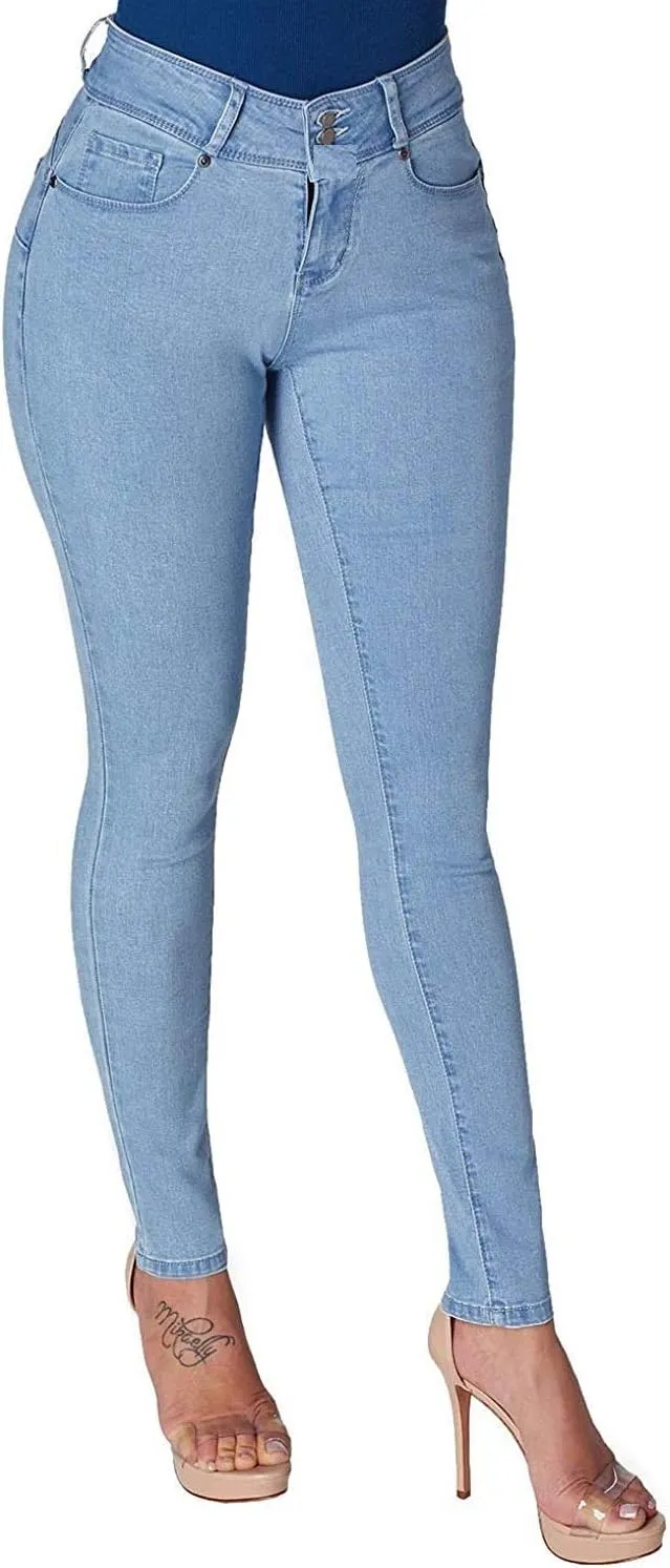 Masoi/Diamante/Anole Color Series Junior's Women's Skinny Jeans Stretch Soft Cotton Pants (0, Light Blue N3198)