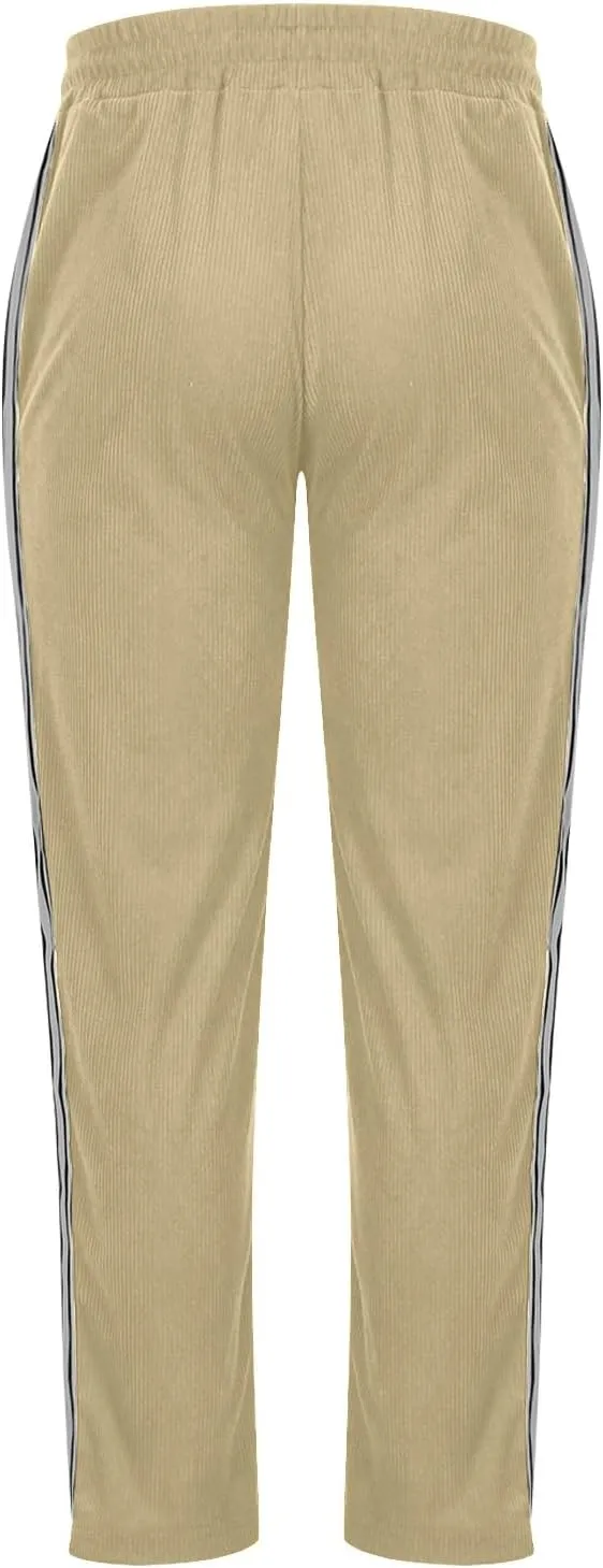 Mens Baggy Corduroy Pants Straight Leg Jogger Workout Casual Pants Loose Drawstring Elastic Waist Athletic Trousers