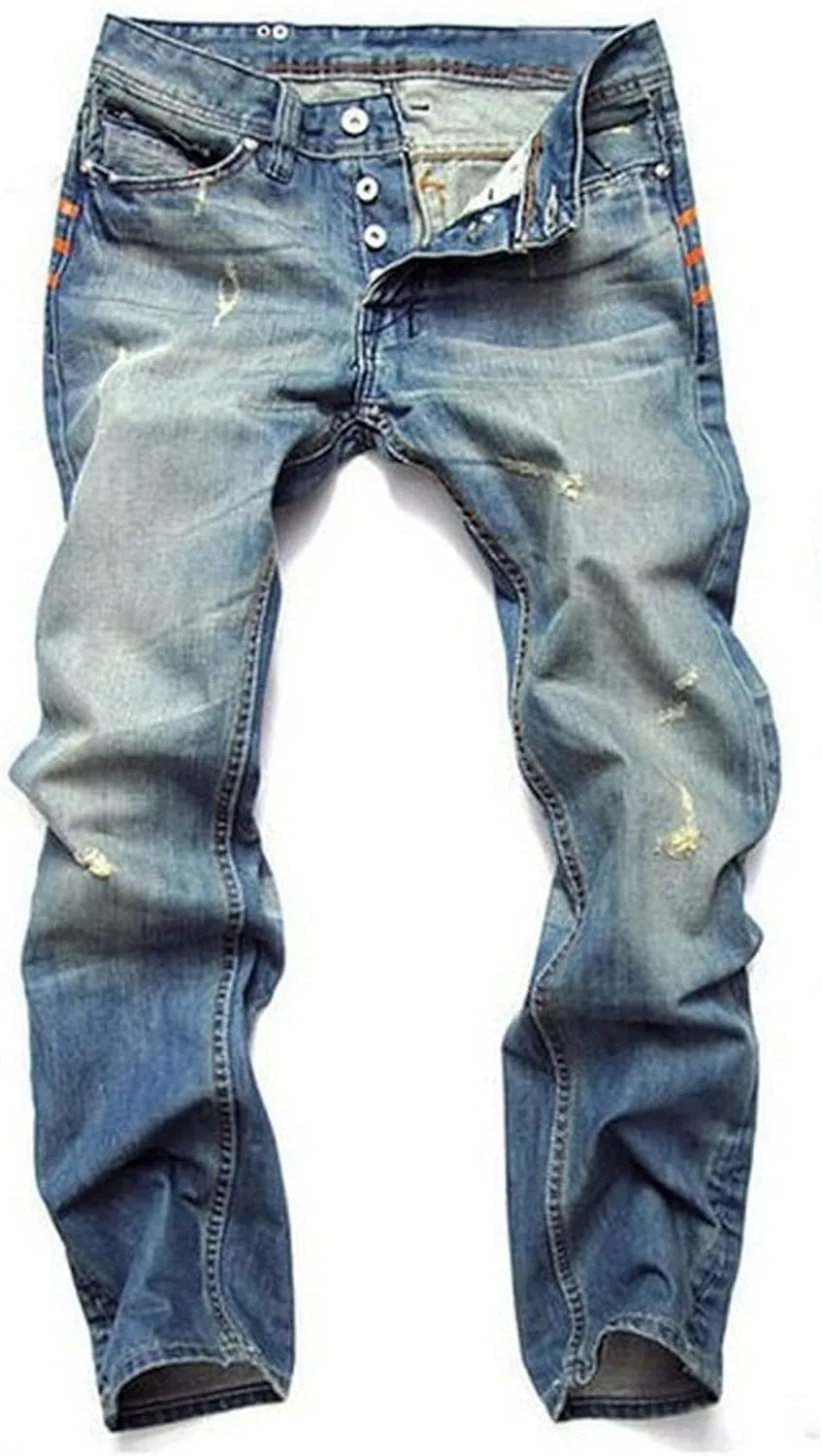 Men's Blue Skinny Jeans Relaxed Straight Fit Jean Stretch Washed Slim Fit Pencil Pants (36,Light Blue)