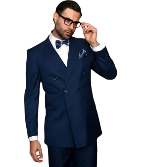 Men's blue statement suit double breasted classic fit pleated pants