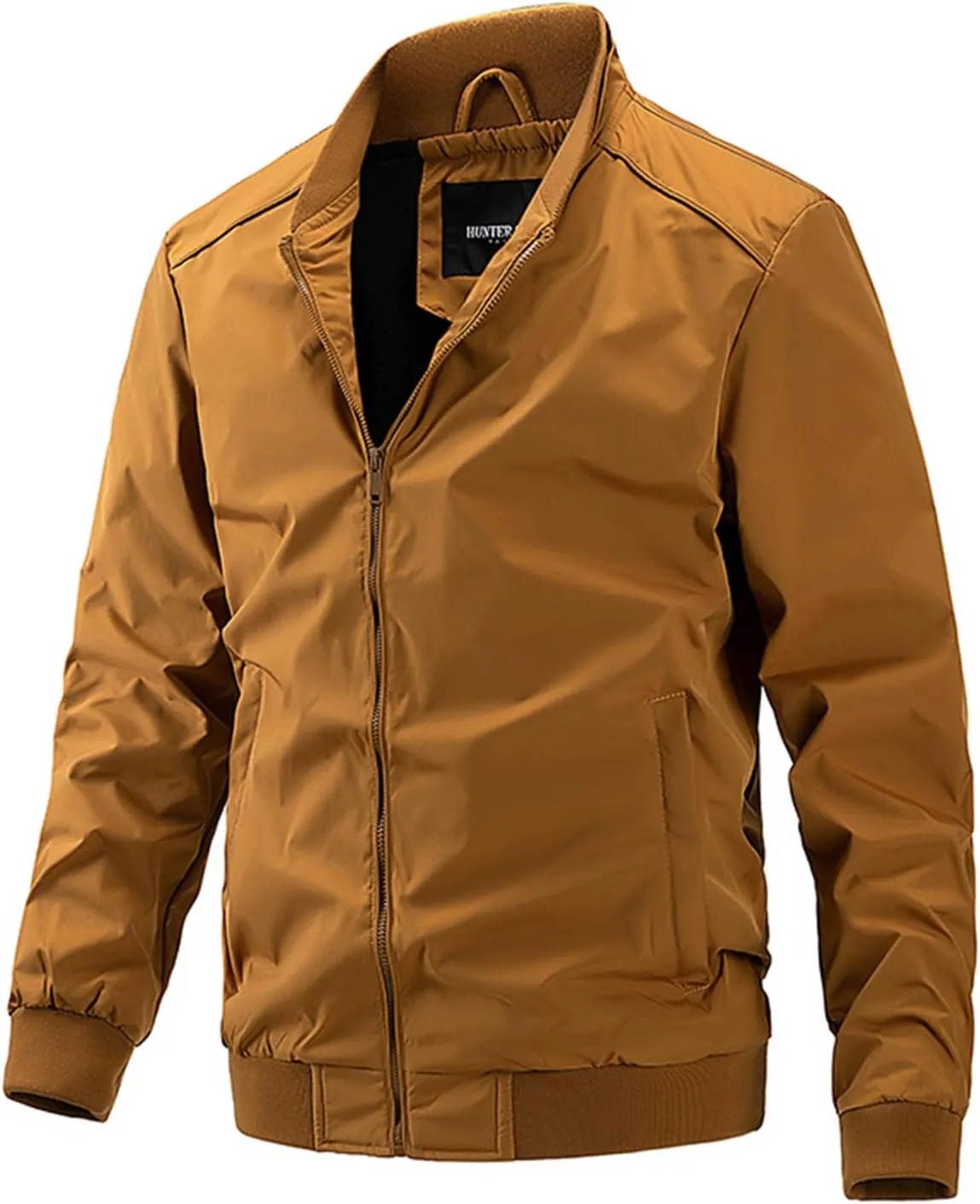 Mens Bomber Jacket Lightweight Stand Collar Hiking Motorcycle Windbreaker Jackets Fashion Full-Zip Warm Coats