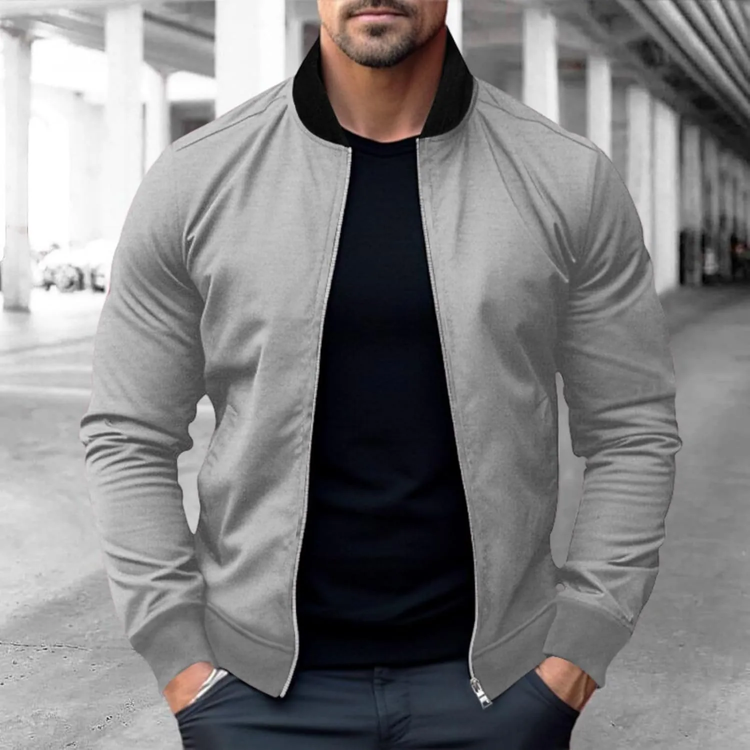 Mens Bomber Jacket Lightweight Windbreaker Flight Jacket Casual Full Zip Softshell Coat Classic Varisty Jacket