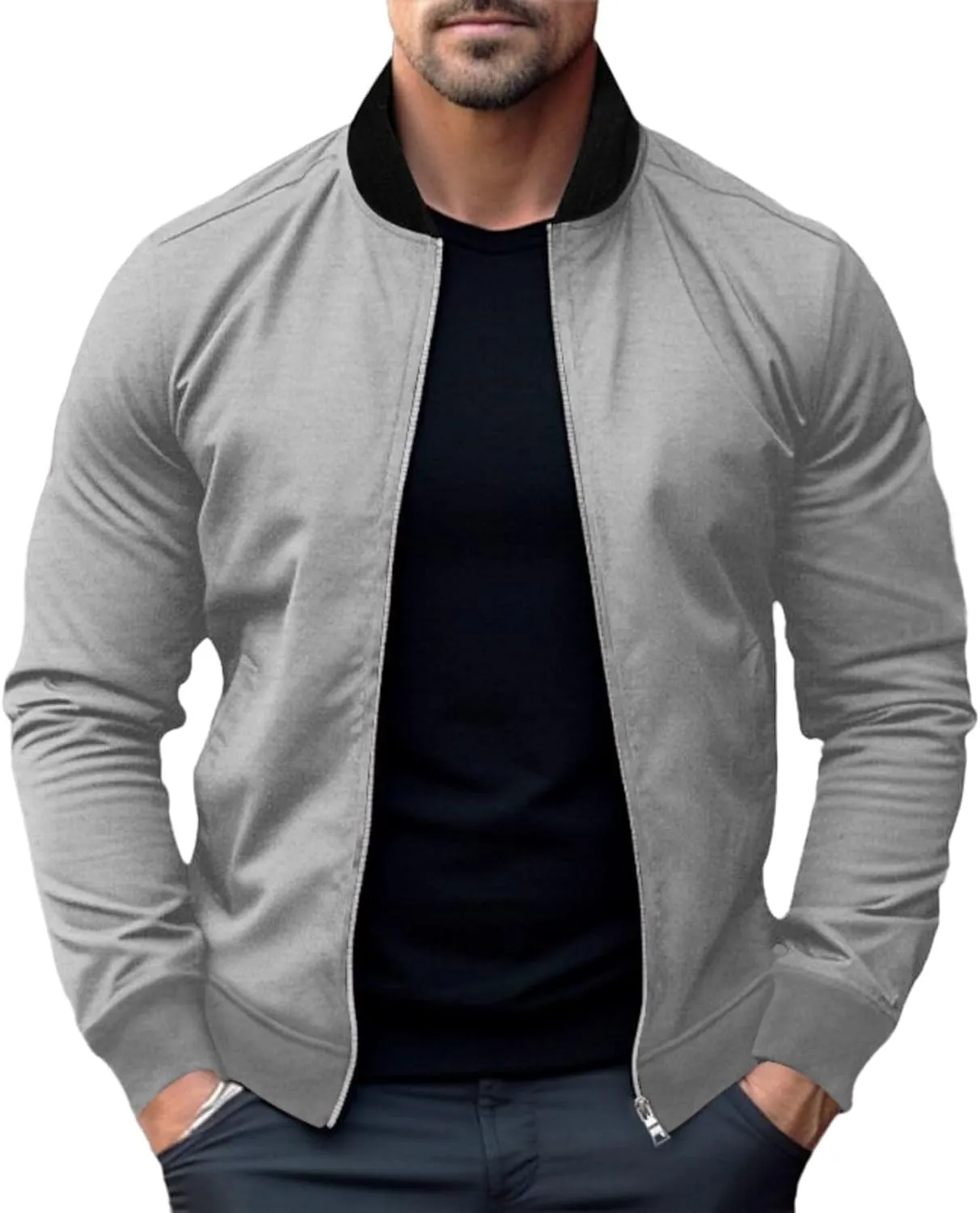 Mens Bomber Jacket Lightweight Windbreaker Flight Jacket Casual Full Zip Softshell Coat Classic Varisty Jacket