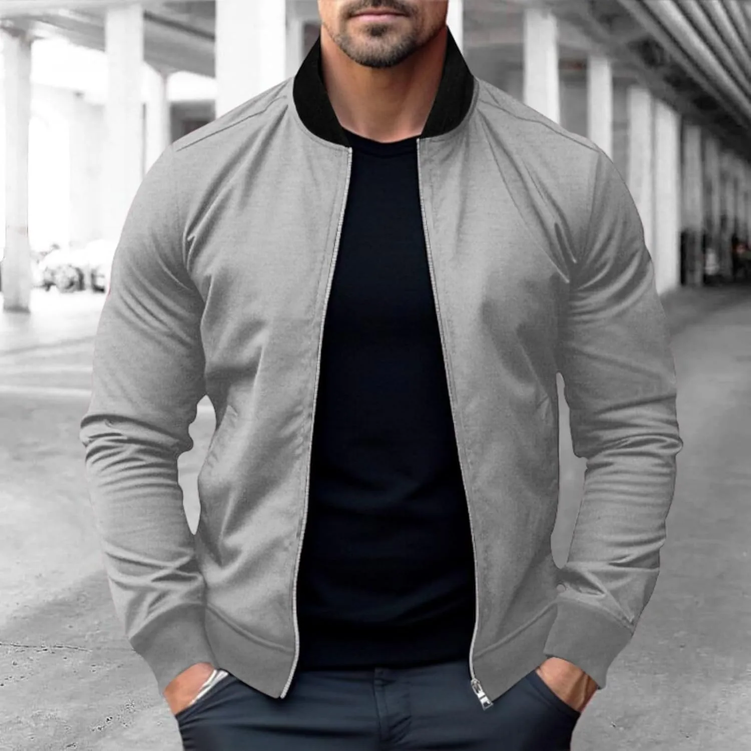 Men's Casual Lightweight Flight Jackets Softshell Varisty Jacket Fashion Classic Bomber Jacket with Pockets