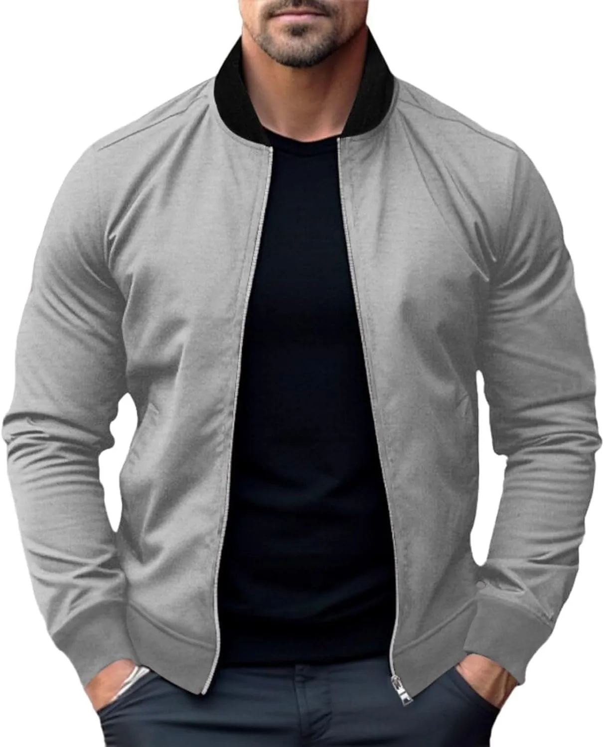 Men's Casual Lightweight Flight Jackets Softshell Varisty Jacket Fashion Classic Bomber Jacket with Pockets