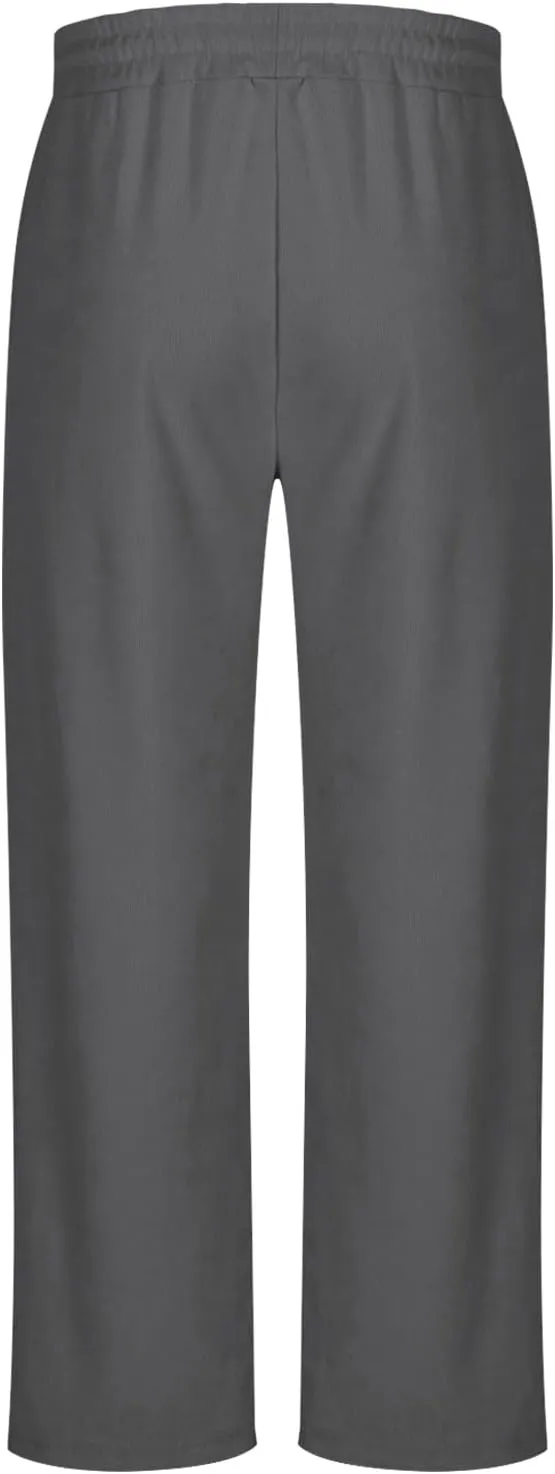 Men's Corduroy Pants Lightweight Casual Loose Drawstring Elastic Waist Straight Wide Leg Trousers with Pockets