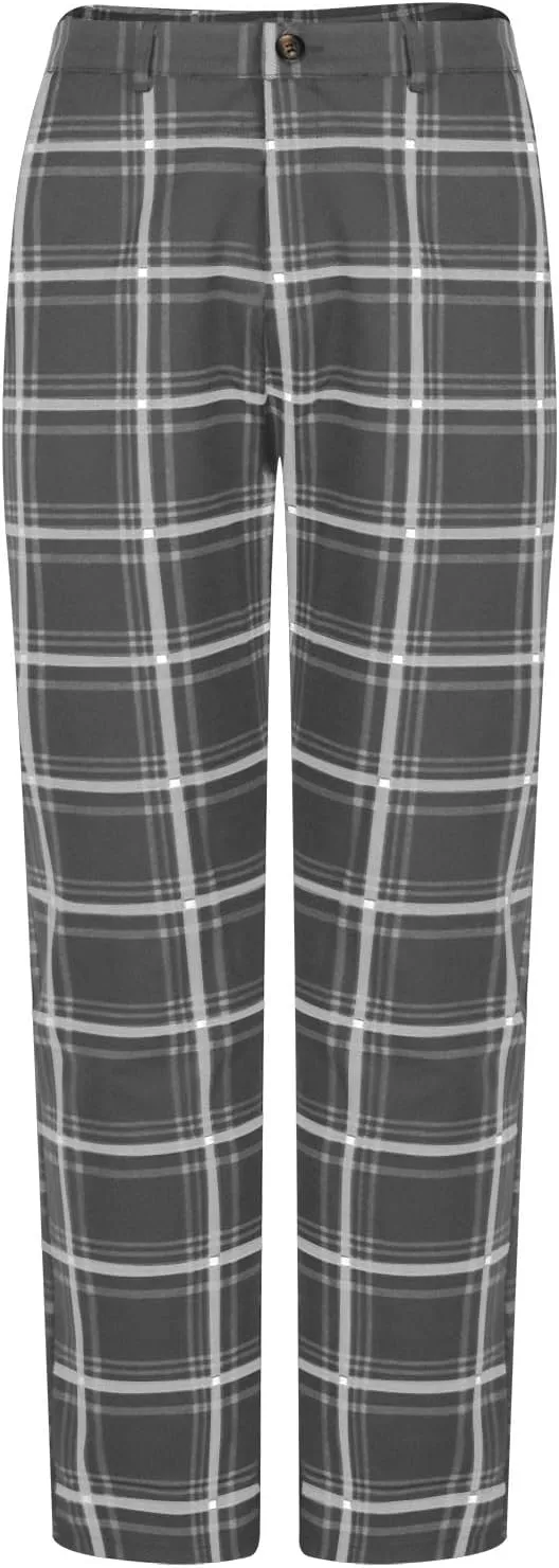 Men's Fashion Stretch Dress Pants Slim Fit Plaid Trousers Classic Business Suit Pants Casual Flat Front Golf Trousers