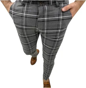 Men's Fashion Stretch Dress Pants Slim Fit Plaid Trousers Classic Business Suit Pants Casual Flat Front Golf Trousers
