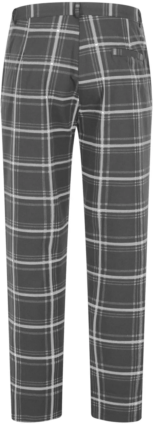 Men's Fashion Stretch Dress Pants Slim Fit Plaid Trousers Classic Business Suit Pants Casual Flat Front Golf Trousers