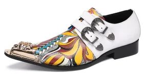 Mens Metal-Tip Toe Western Loafers Double Buckles Casual Shoes