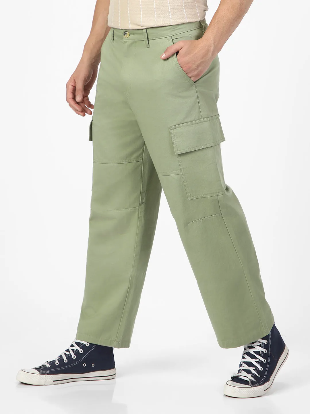 Men's Pista Loose Baggy Fit Solid Cargo Chino Pant with 6 Pockets Non-Stretchable