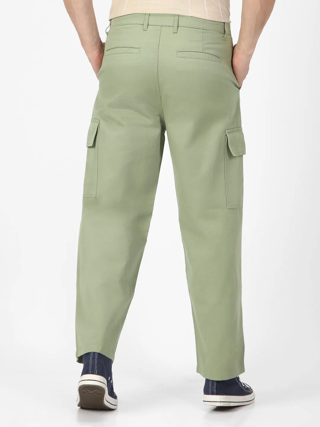 Men's Pista Loose Baggy Fit Solid Cargo Chino Pant with 6 Pockets Non-Stretchable