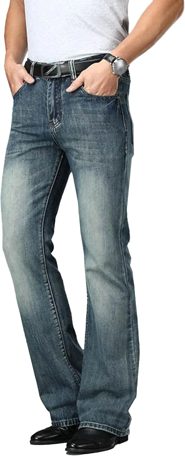 Men's Relaxed Fit Bootcut Jeans Straight Comfort Tapered Denim Pants High Waist Long Flare Trousers (Light Blue,31)