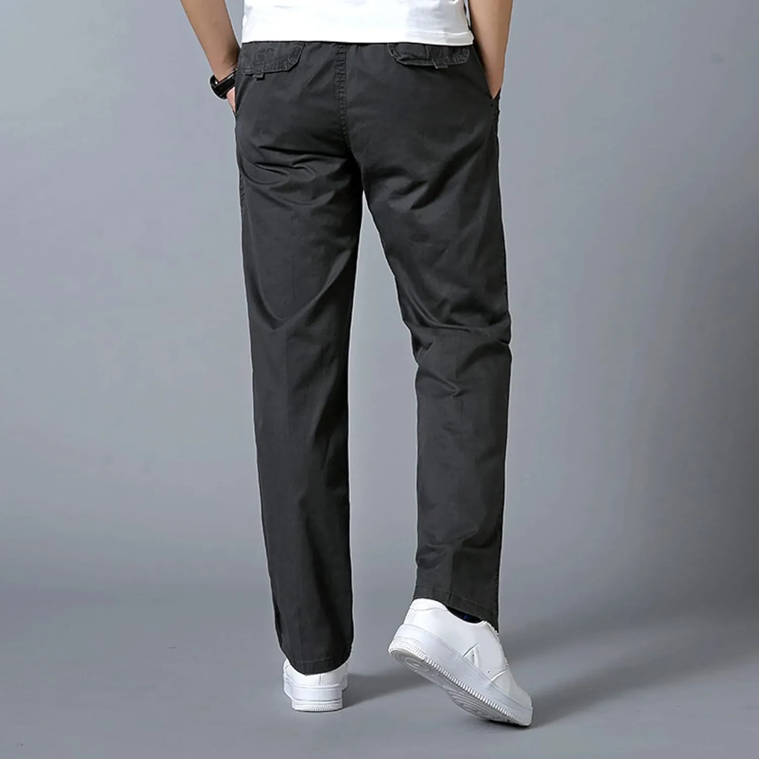 Mens Workout Cargo Sweatpants Zipper Pocket Trouser Fashion Mens Tapered Joggers Men's Flap Pocket Drawstring Elastic