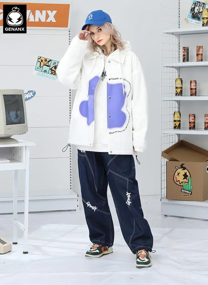 Minimalist Front Graffiti Padded Coat