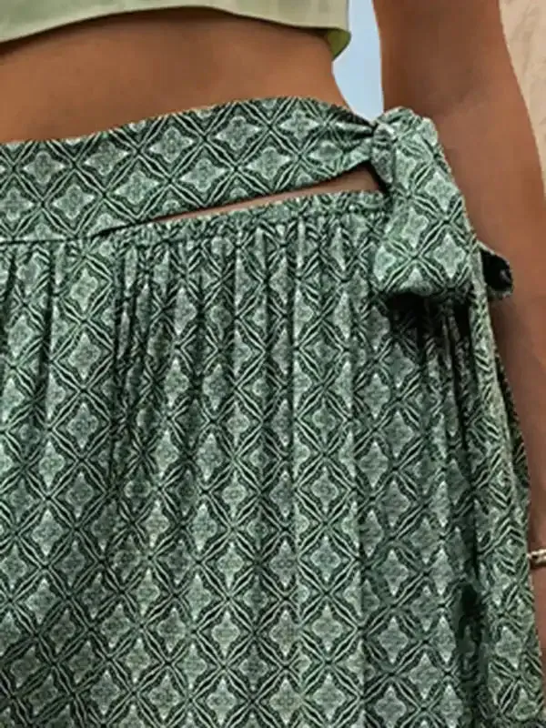 New women’s lace-up high-waisted casual printed wide-leg trousers