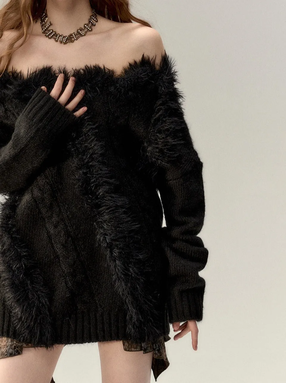 One-shoulder Knit Cable   Cable Cardigan