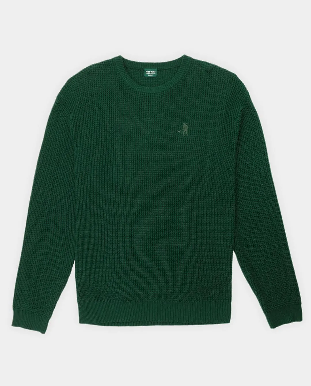 Passport - Organic Cotton Waffle Knit Sweater - Dark Green