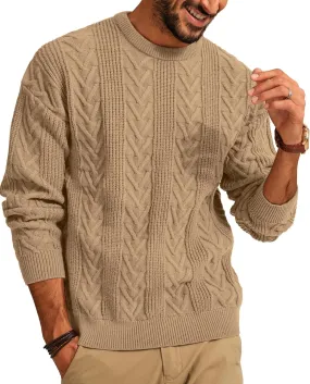 PJ PAUL JONES Mens Crewneck Sweater Casual Cable Knit Pullover Sweater Drop Shoulder Solid Knitted Sweaters