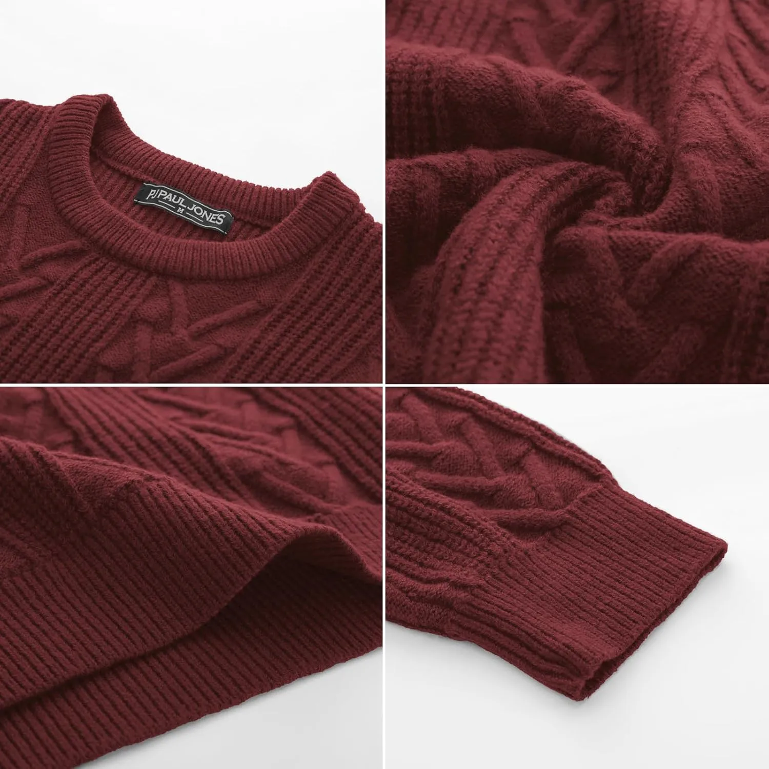 PJ PAUL JONES Mens Crewneck Sweater Casual Cable Knit Pullover Sweater Drop Shoulder Solid Knitted Sweaters