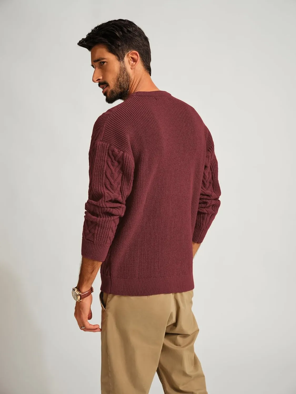 PJ PAUL JONES Mens Crewneck Sweater Casual Cable Knit Pullover Sweater Drop Shoulder Solid Knitted Sweaters