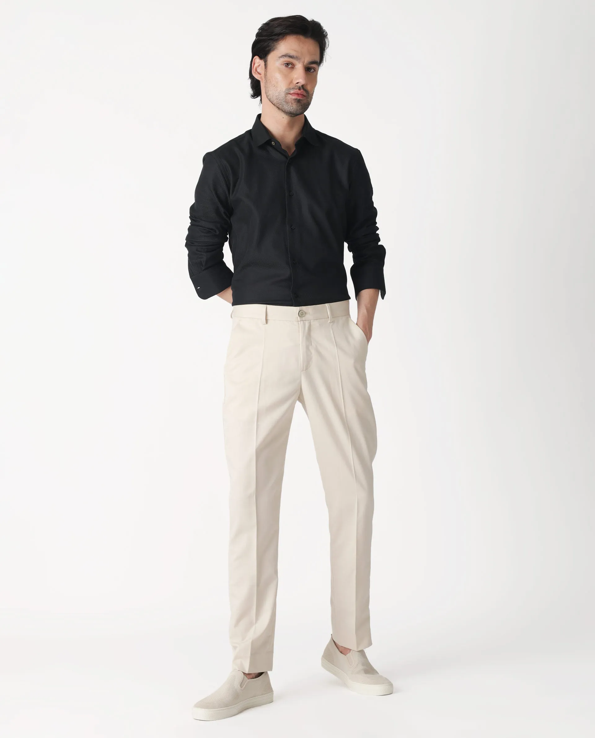 Rare Rabbit Men's Chamer Beige Solid Mid-Rise Regular Fit Cavalry Style Trouser