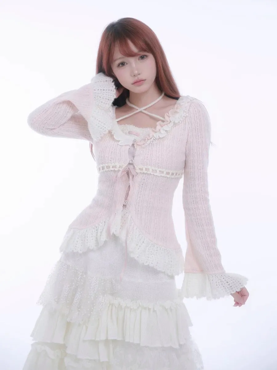 [Rose Island] Soft Cotton Dream - pink Knitting Cardigan
