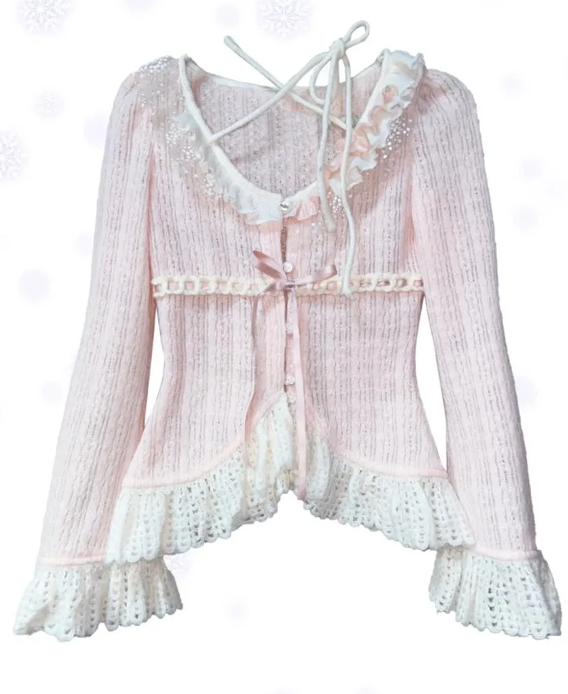 [Rose Island] Soft Cotton Dream - pink Knitting Cardigan