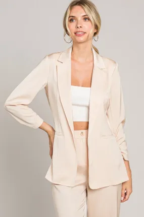 Satin Ruched Cuff Blazer Jacket