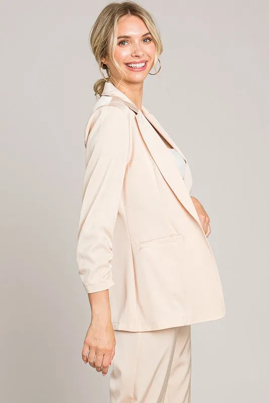 Satin Ruched Cuff Blazer Jacket