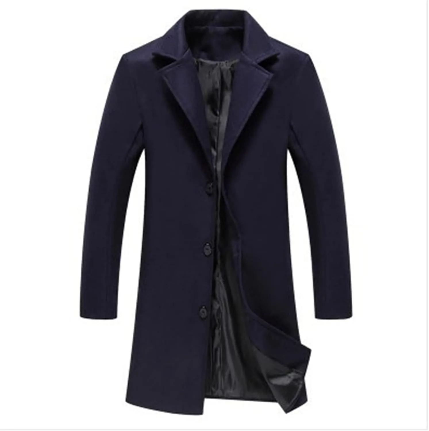 Slim Fit Trench Coat for Men Fall Single Breasted Lapel Mid-Length Pea Jacket Soft Elegant Woolen Coat Windbreaker
