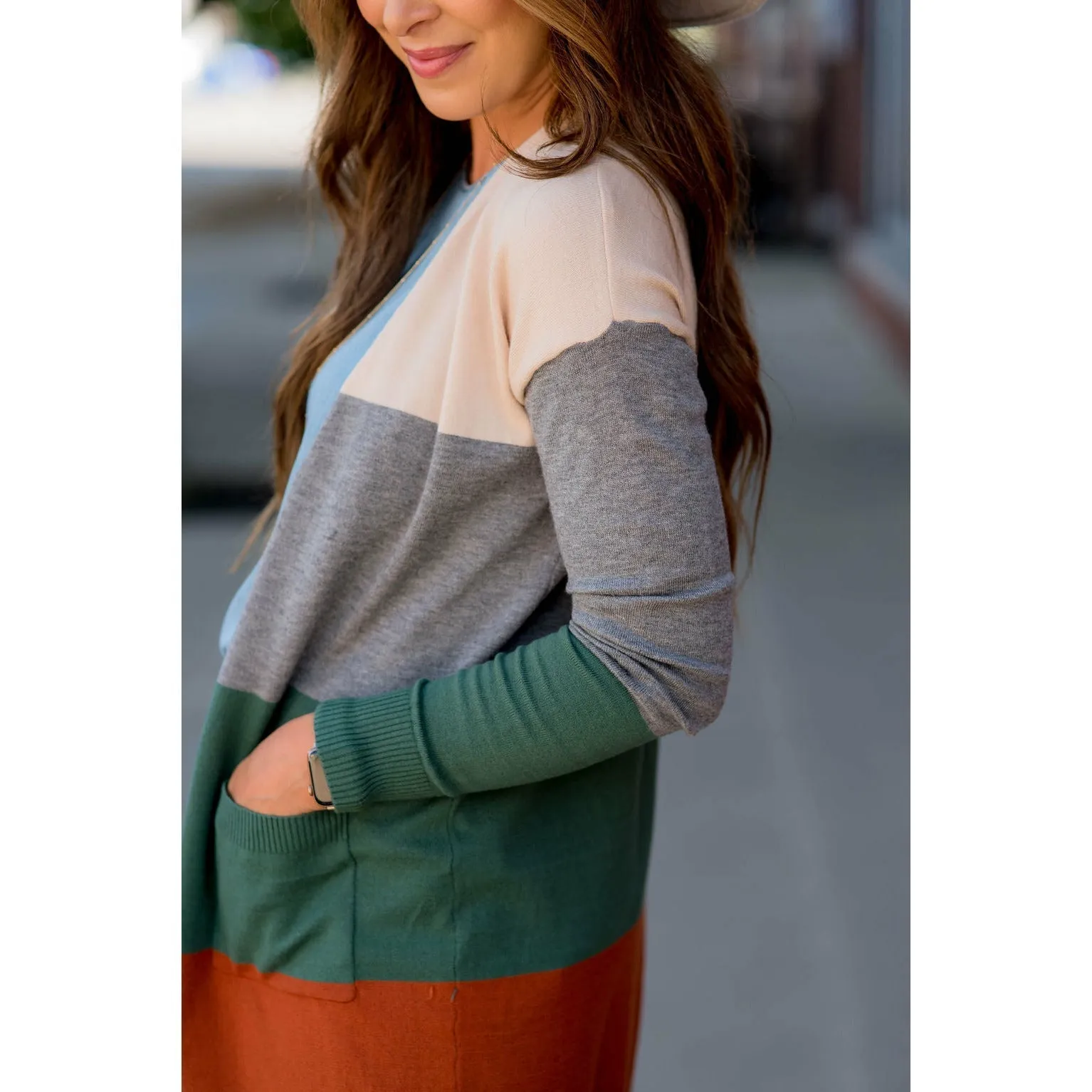 So Soft Color Blocked Tunic Cardigan