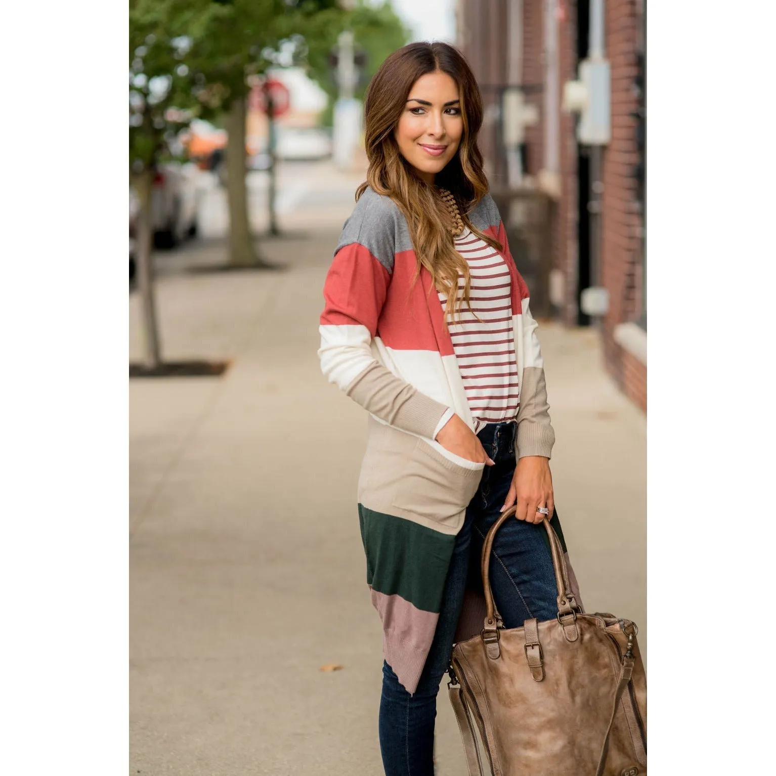 So Soft Color Blocked Tunic Cardigan