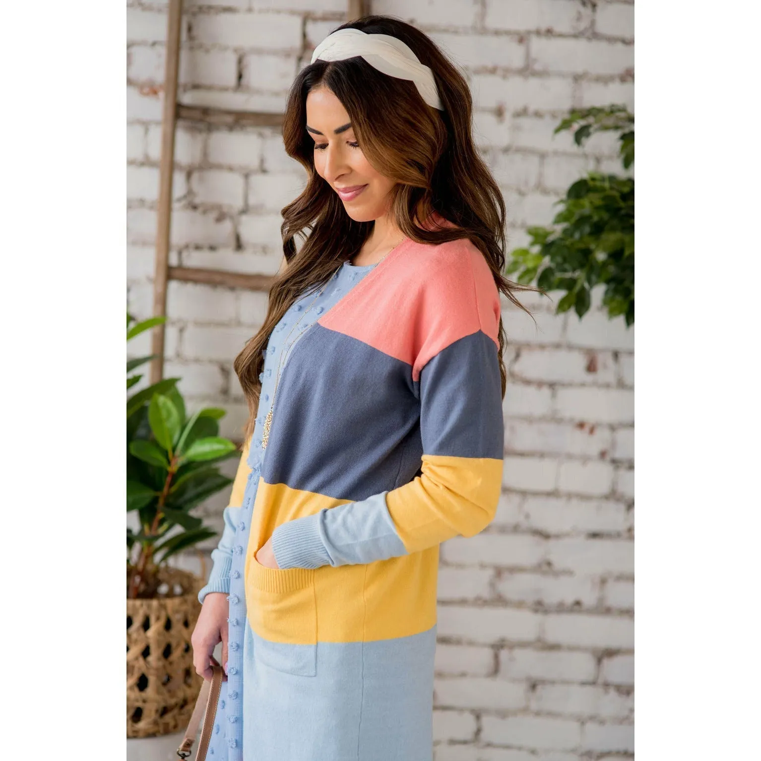 So Soft Color Blocked Tunic Cardigan
