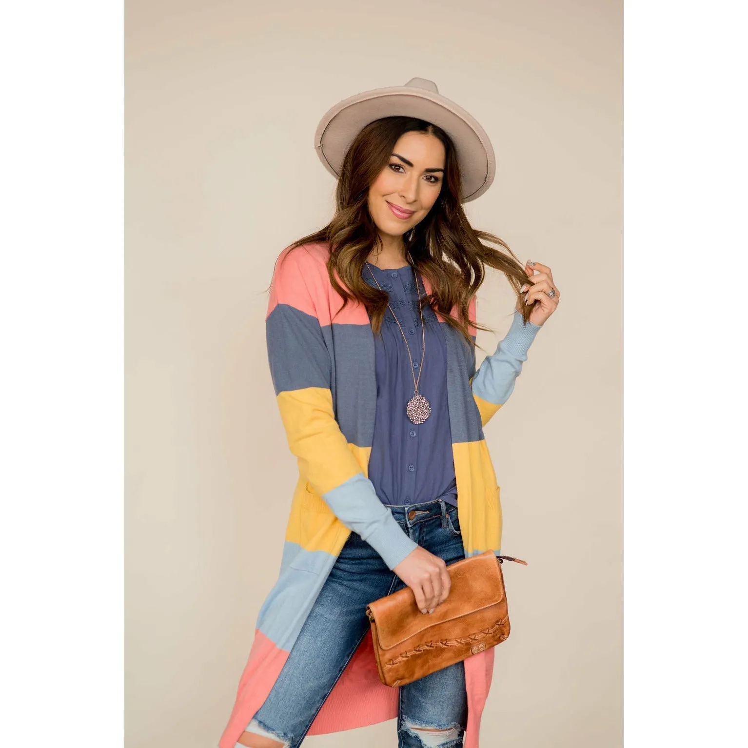 So Soft Color Blocked Tunic Cardigan