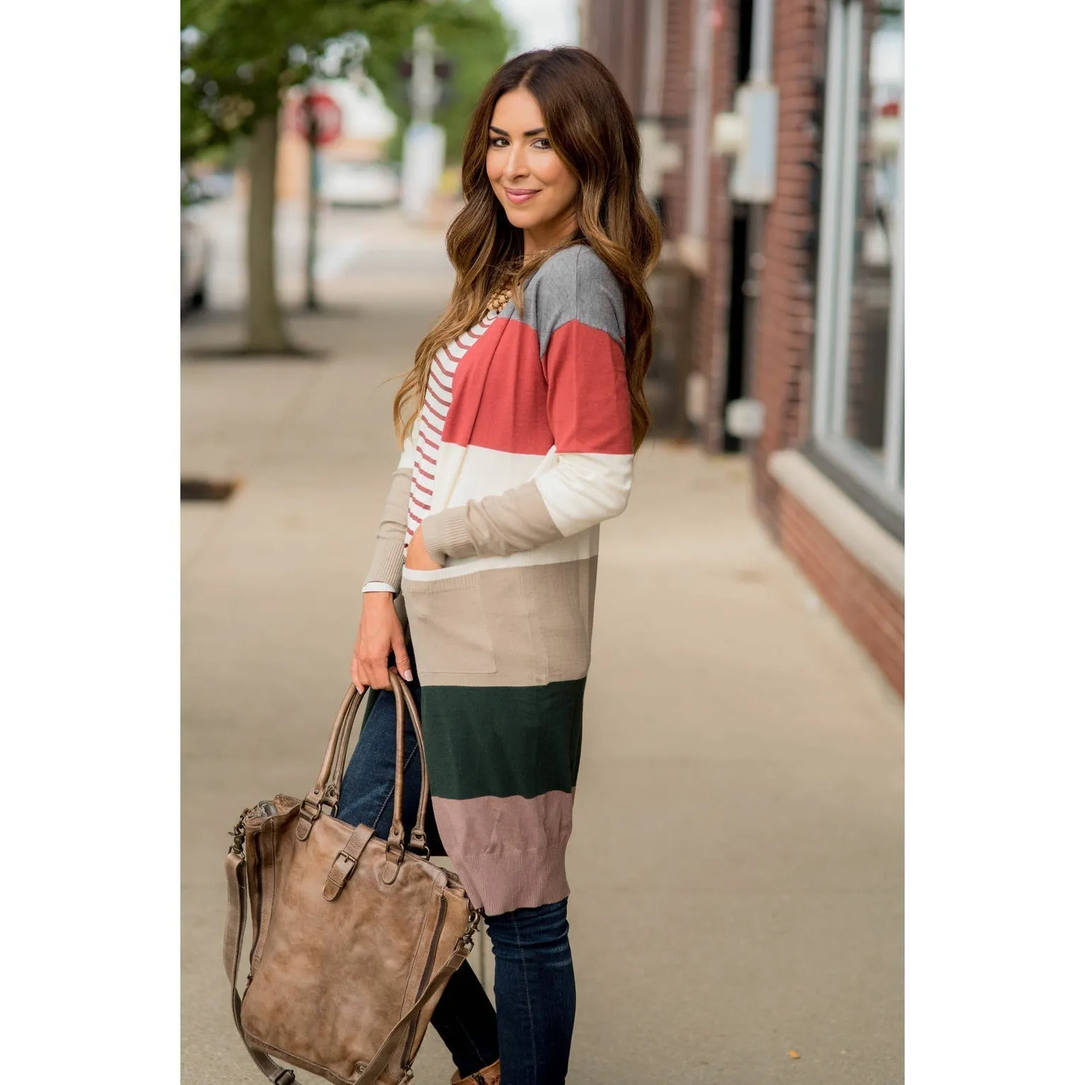 So Soft Color Blocked Tunic Cardigan