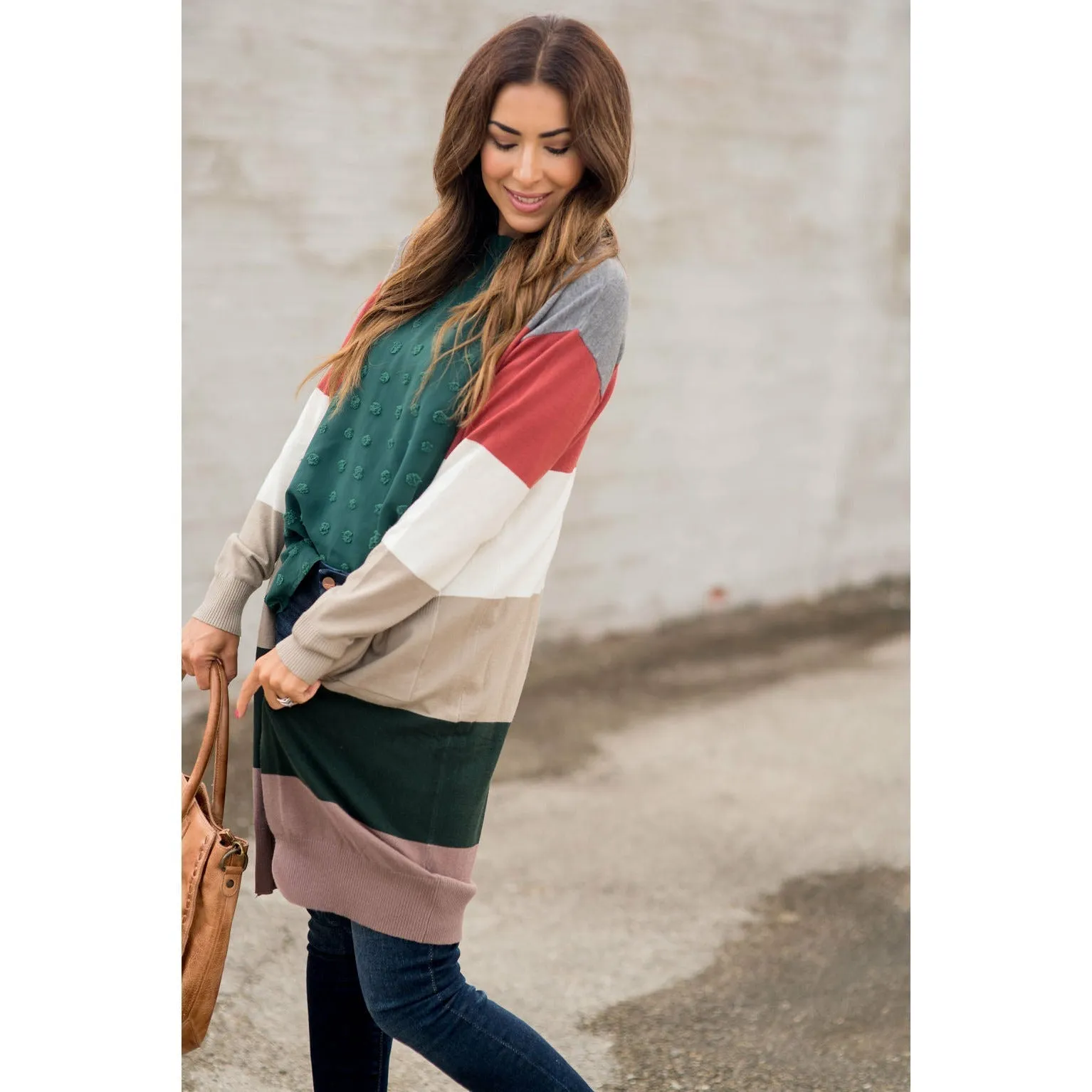 So Soft Color Blocked Tunic Cardigan