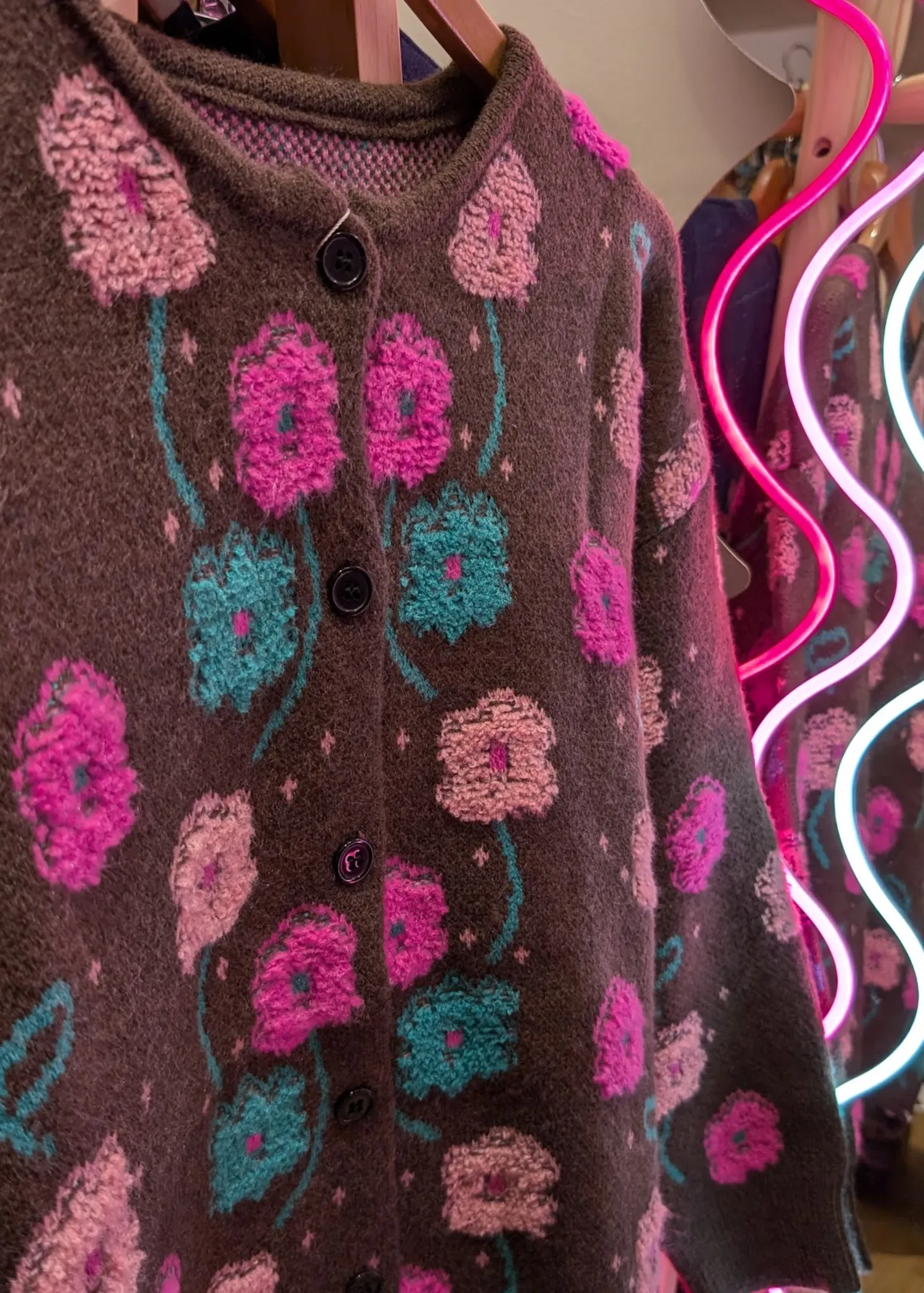 The Edit - Oversized Teal & Pink Floral Cardigan in Brown