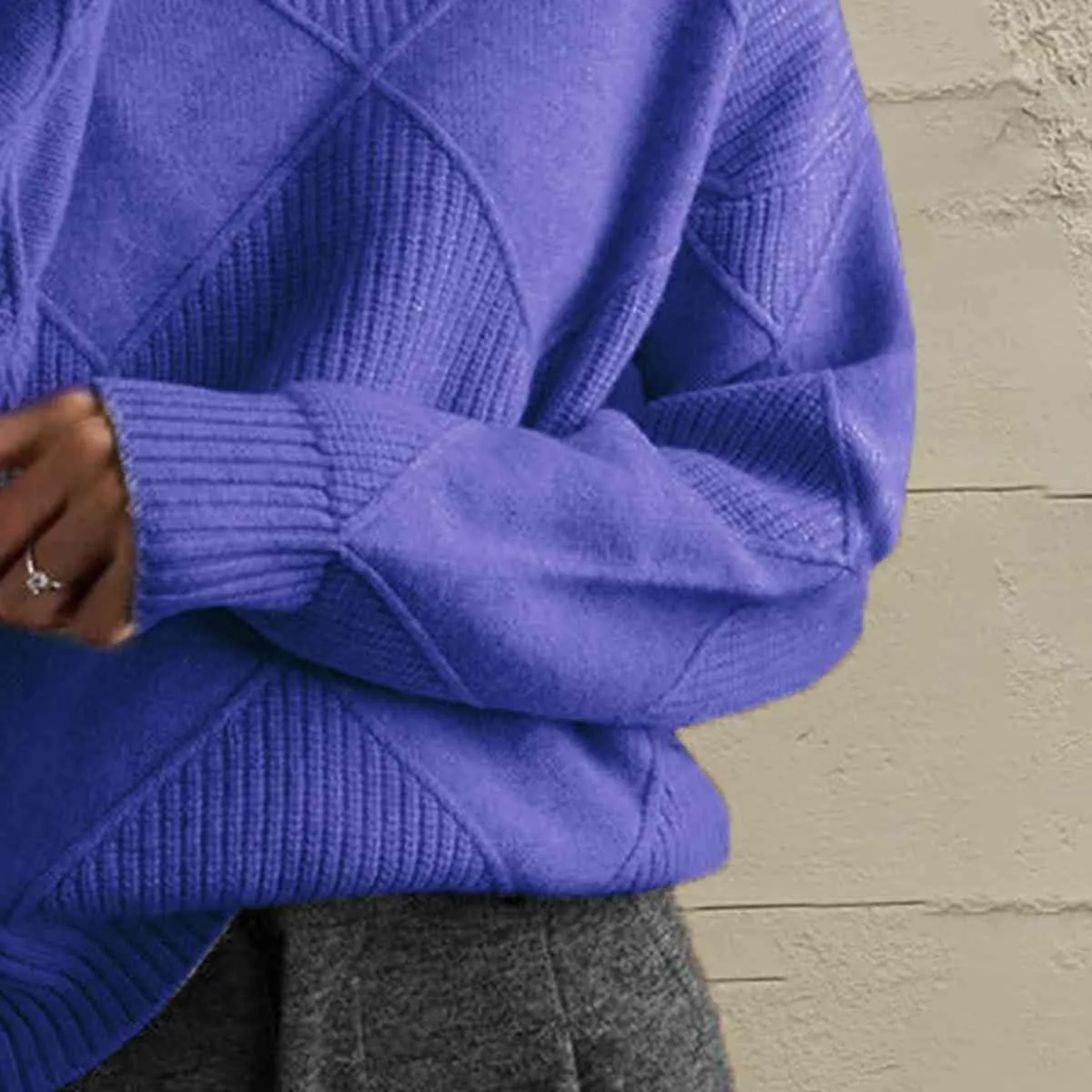 Turtleneck Pullover Sweater for Women Oversized Trendy Long Sleeve Chunky Knit Jumper Casual Comfy Soft Sweater