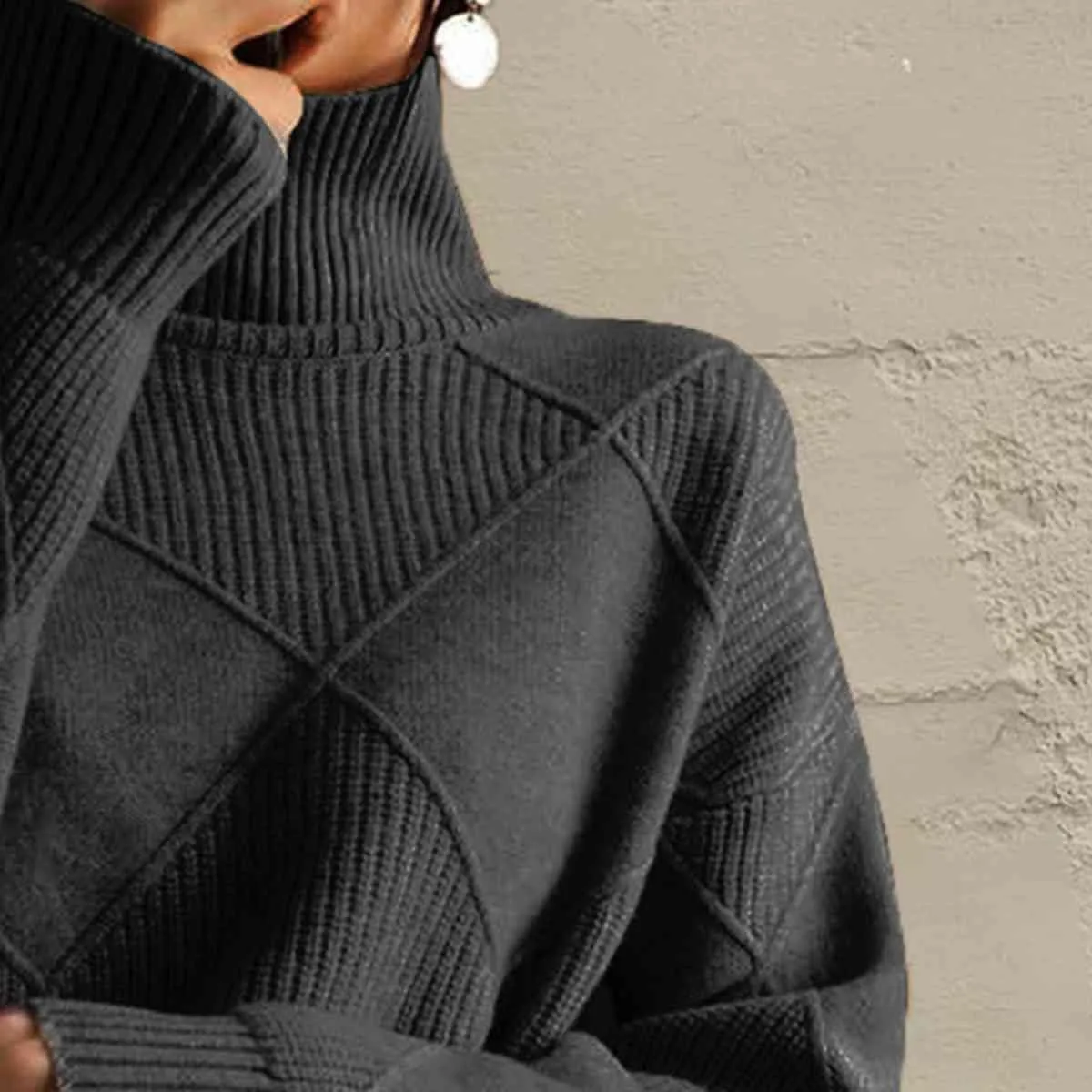 Turtleneck Pullover Sweater for Women Oversized Trendy Long Sleeve Chunky Knit Jumper Casual Comfy Soft Sweater