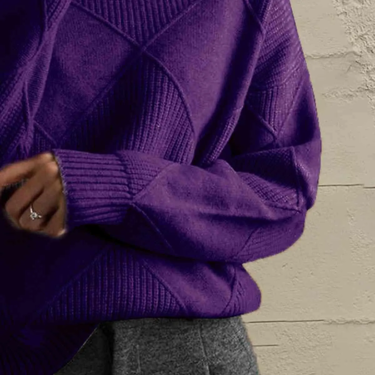 Turtleneck Pullover Sweater for Women Oversized Trendy Long Sleeve Chunky Knit Jumper Casual Comfy Soft Sweater