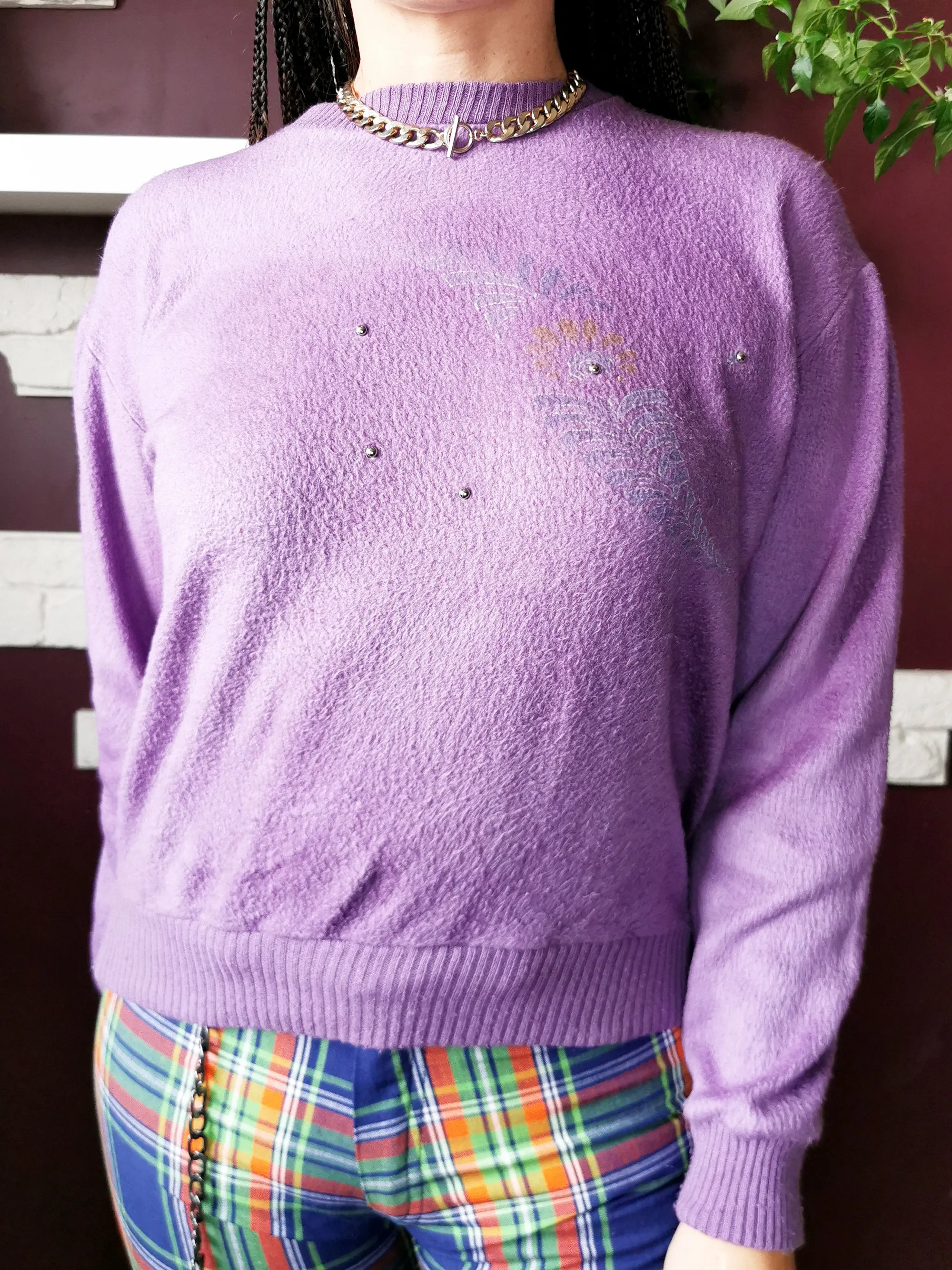 Vintage 90s fleece purple minimalist sweater top
